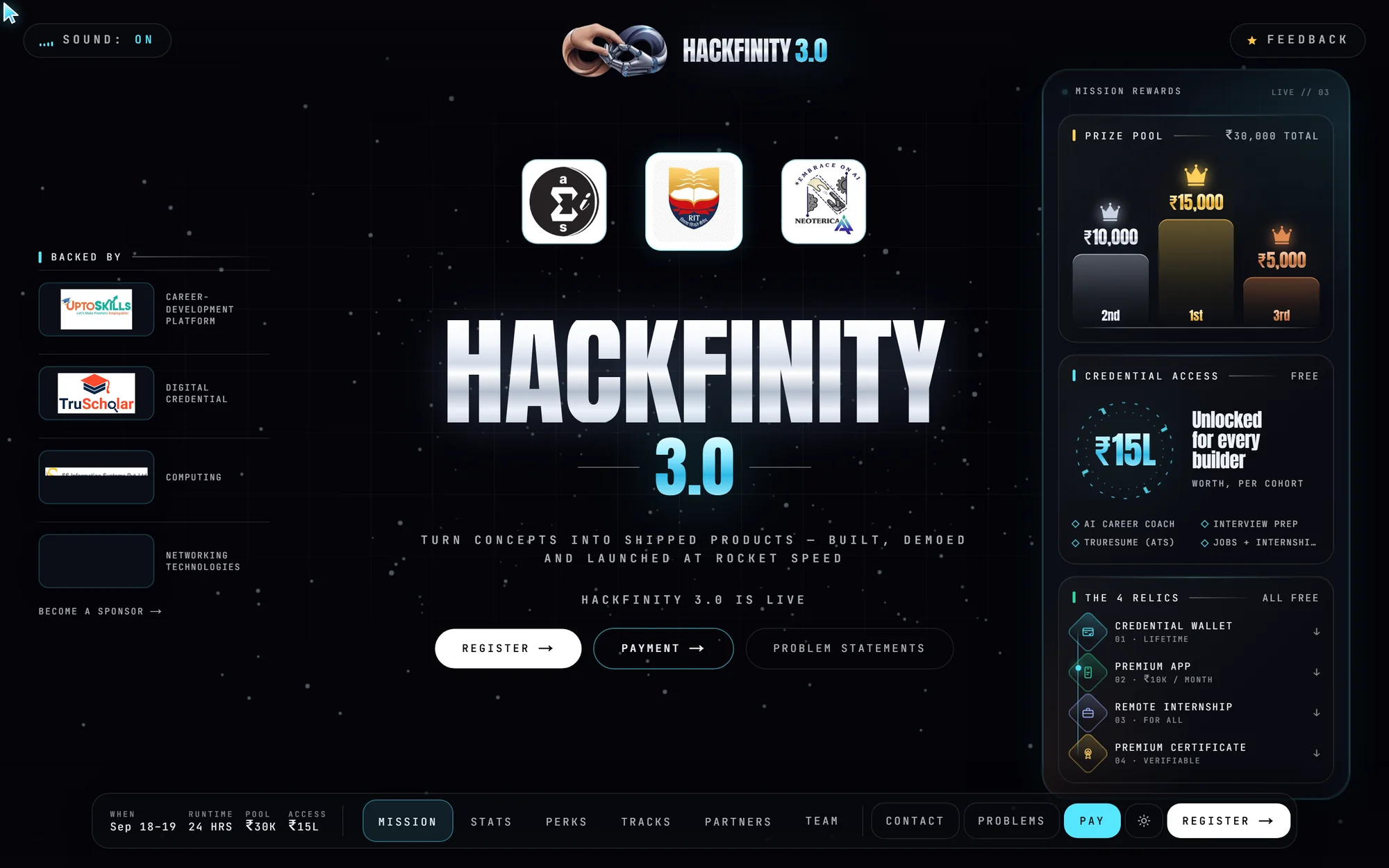 HackFinity 3.0 website
