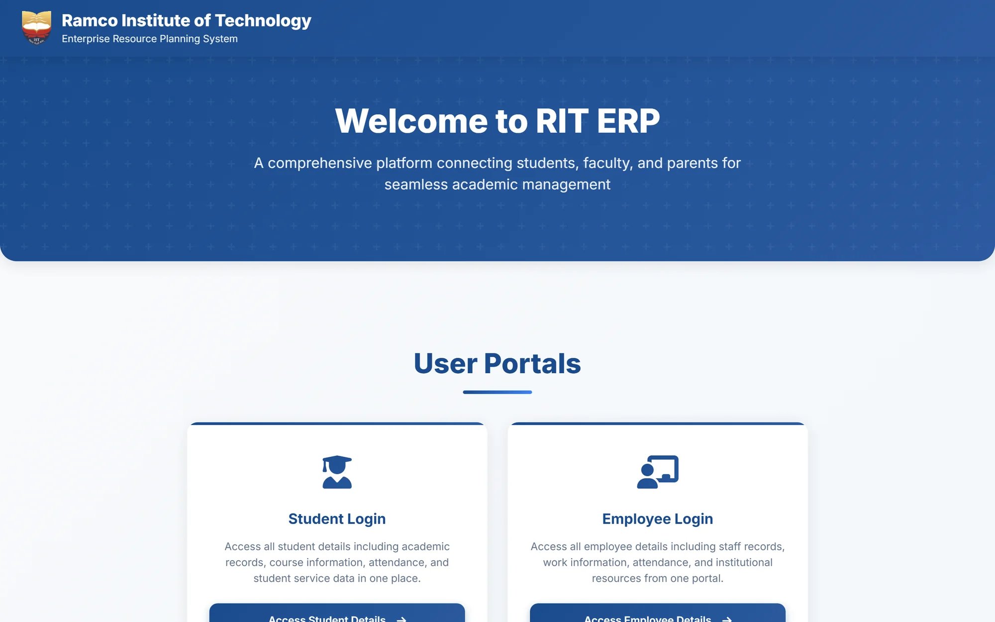 RIT ERP home page